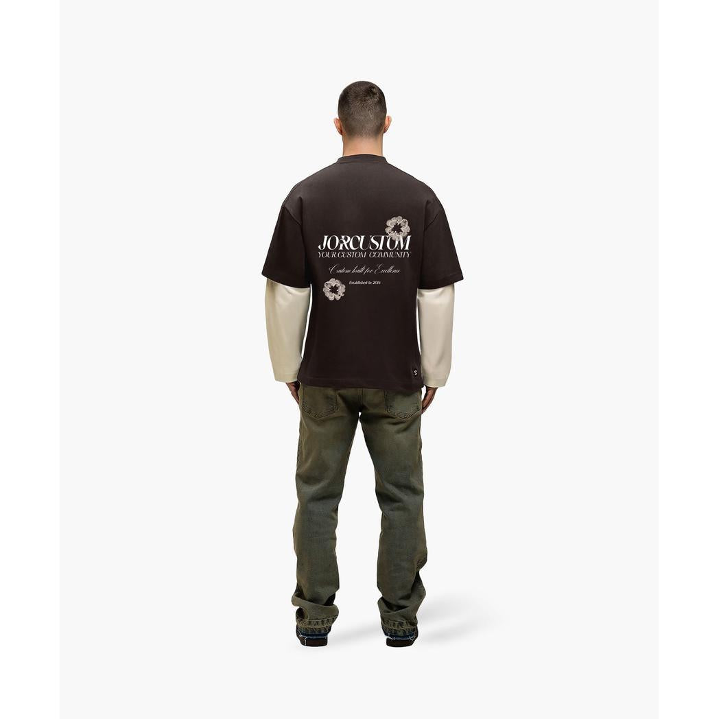 Flowers Double Layered Longsleeve T-Shirt Brown/Creme-Jorcustom-Mansion Clothing