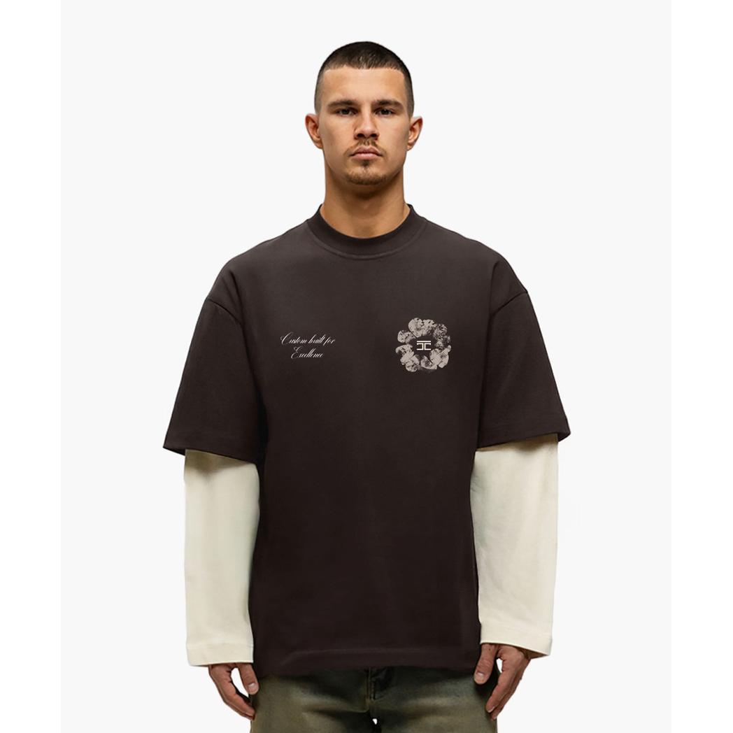 Flowers Double Layered Longsleeve T-Shirt Brown/Creme-Jorcustom-Mansion Clothing