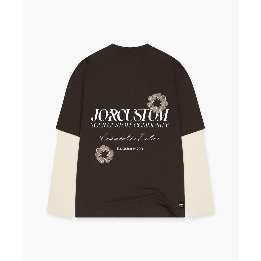 Flowers Double Layered Longsleeve T-Shirt Brown/Creme-Jorcustom-Mansion Clothing