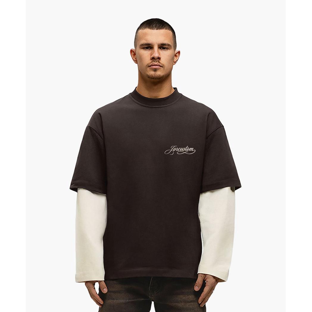 Handscript Double Layered Longsleeve T-Shirt Brown/Creme-Jorcustom-Mansion Clothing