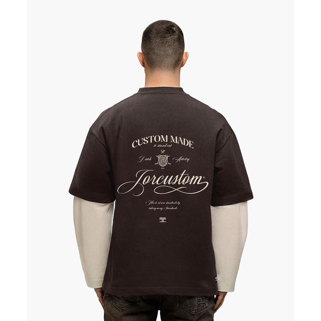 Handscript Double Layered Longsleeve T-Shirt Brown/Creme-Jorcustom-Mansion Clothing
