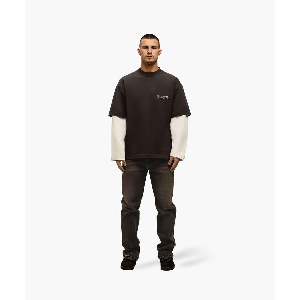 Handscript Double Layered Longsleeve T-Shirt Brown/Creme-Jorcustom-Mansion Clothing