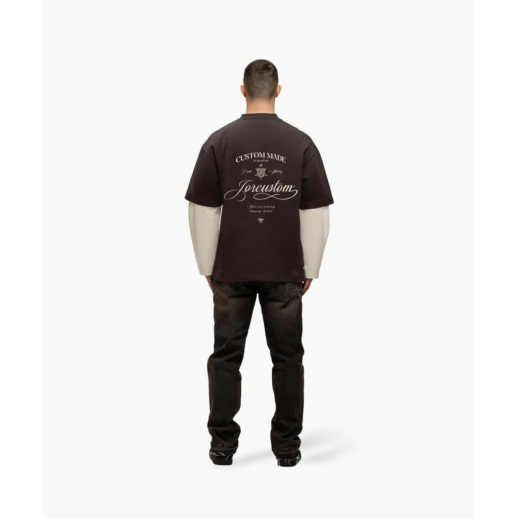 Handscript Double Layered Longsleeve T-Shirt Brown/Creme-Jorcustom-Mansion Clothing