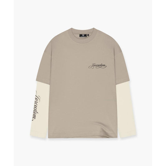 Handscript Double Layered Longsleeve T-Shirt Taupe/Creme