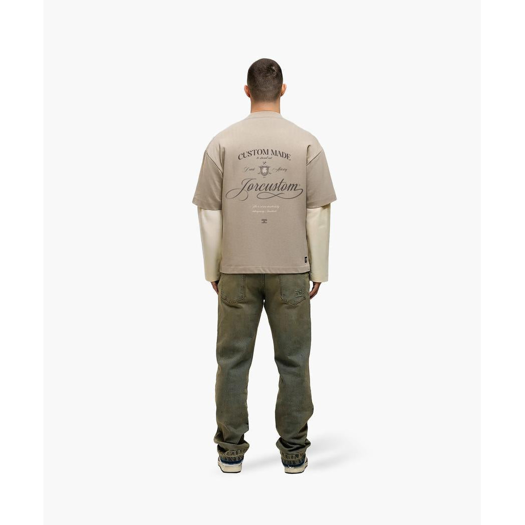 Handscript Double Layered Longsleeve T-Shirt Taupe/Creme-Jorcustom-Mansion Clothing