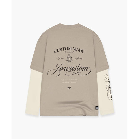 Handscript Double Layered Longsleeve T-Shirt Taupe/Creme