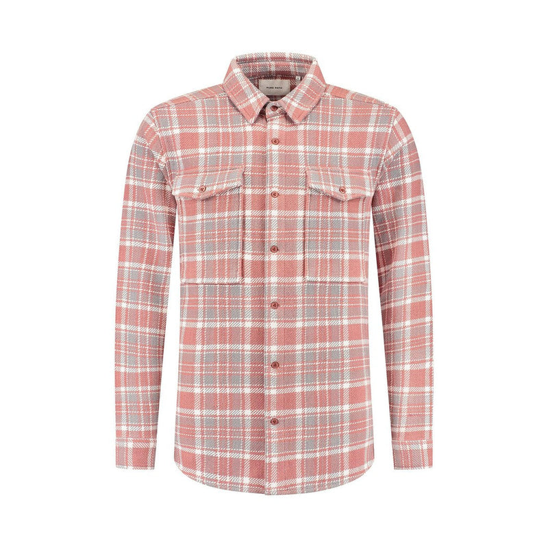 Heavy Twill Checked Shirt Dark Peach-Pure Path-Mansion Clothing