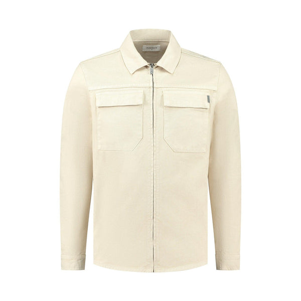 Heavy Twill Zip Up Shirt-Purewhite-Mansion Clothing