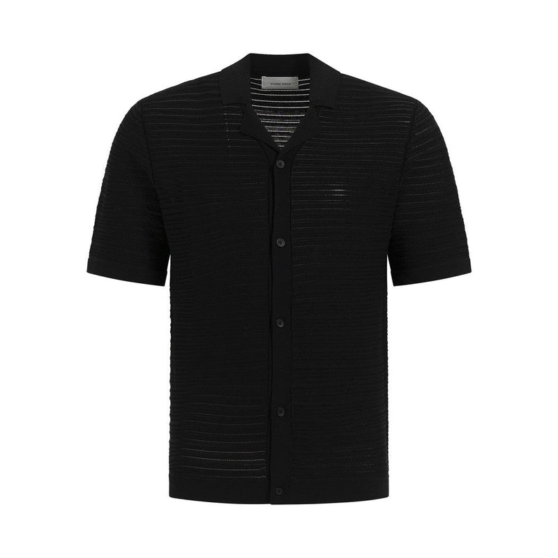 Horizontal Striped Knitwear Shirt - Black-Pure Path-Mansion Clothing