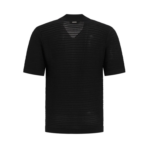 Horizontal Striped Knitwear Shirt - Black-Pure Path-Mansion Clothing
