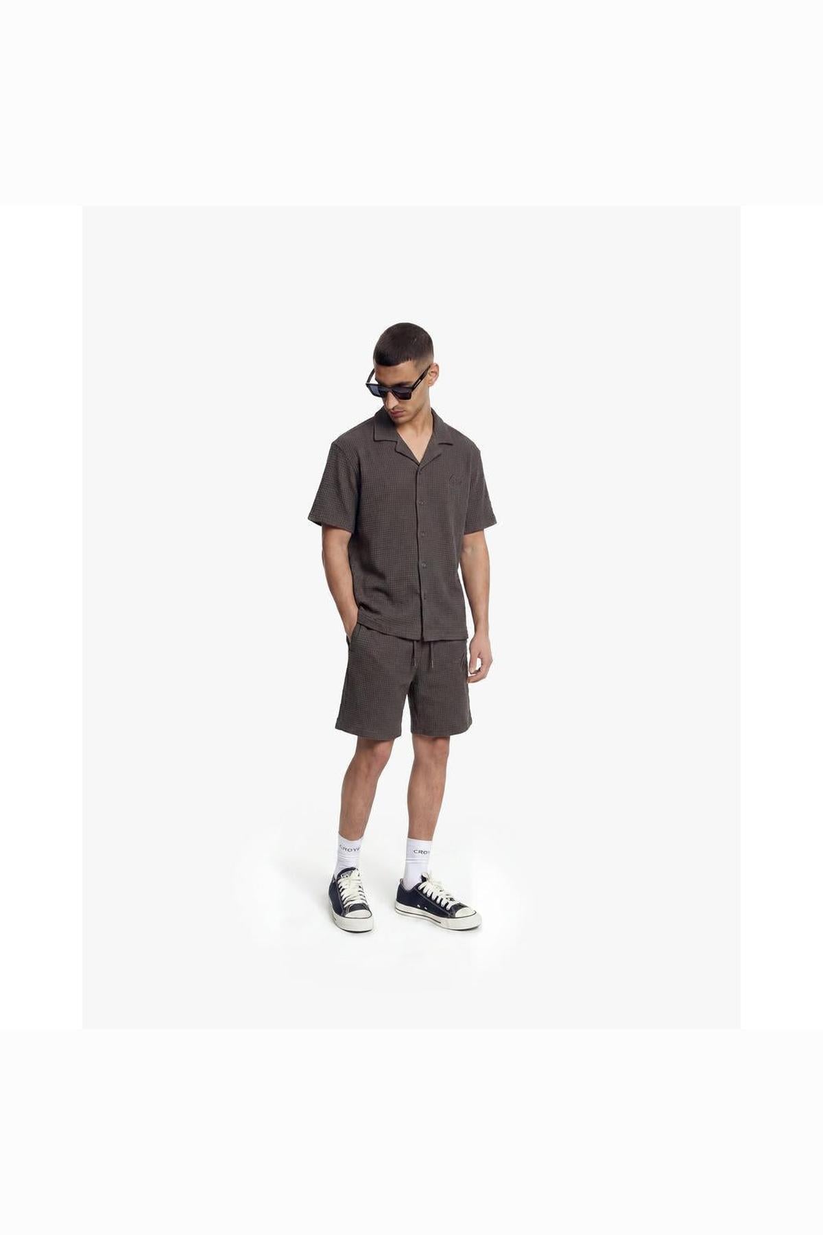 Initial Waffle Shorts Washed Brown