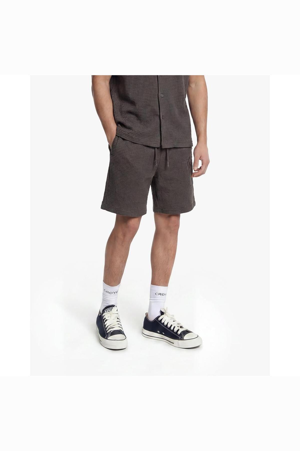 Initial Waffle Shorts Washed Brown
