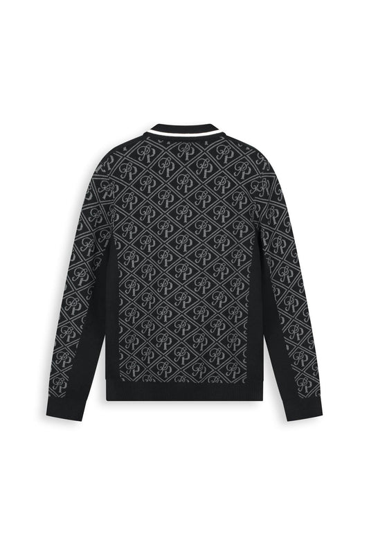 Jacquard Football Knit Polo Black-Pure Path-Mansion Clothing