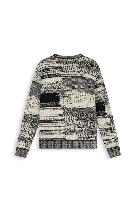 Jacquard Geometric Knit Sweater Black-Pure Path-Mansion Clothing