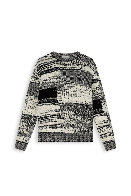 Jacquard Geometric Knit Sweater Black-Pure Path-Mansion Clothing