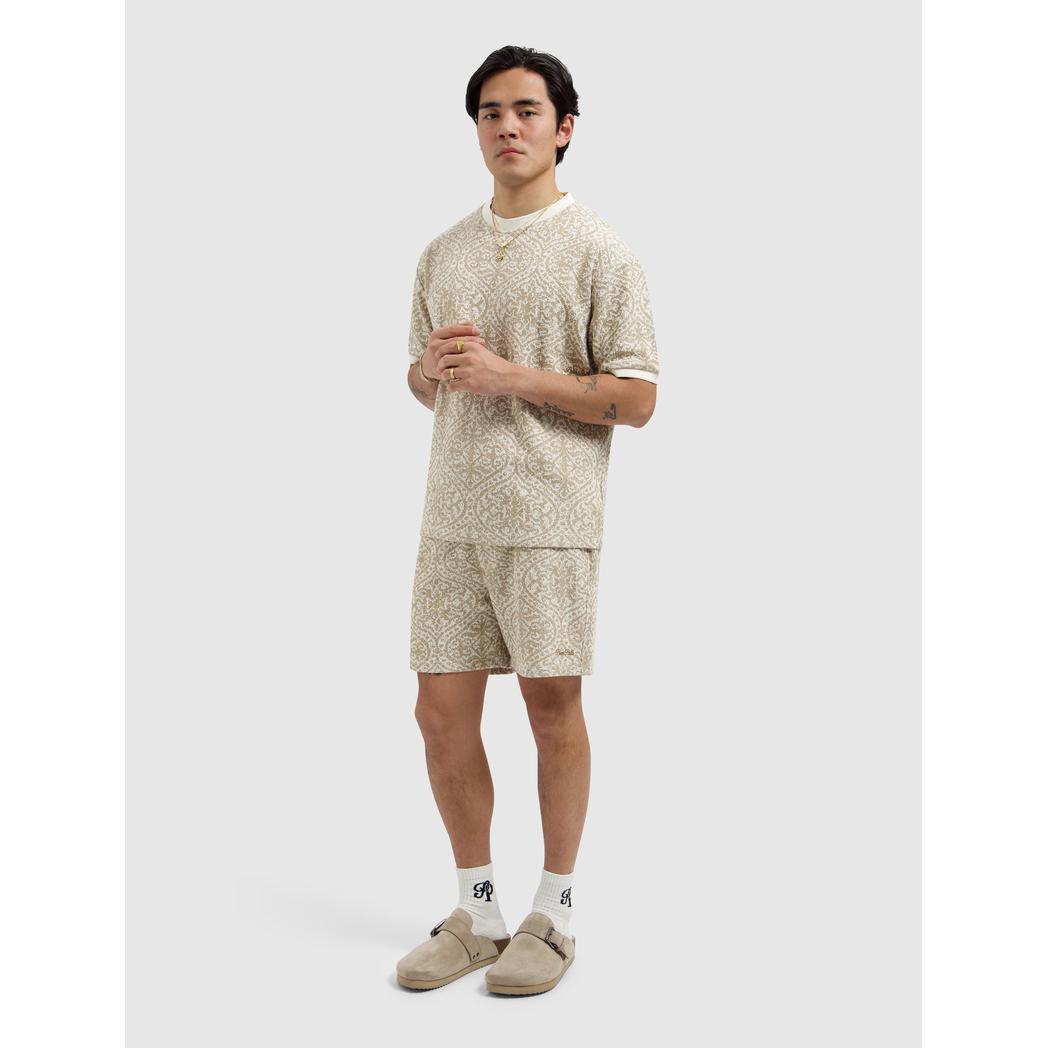 Jacquard Pattern T-shirt Sand-Pure Path-Mansion Clothing