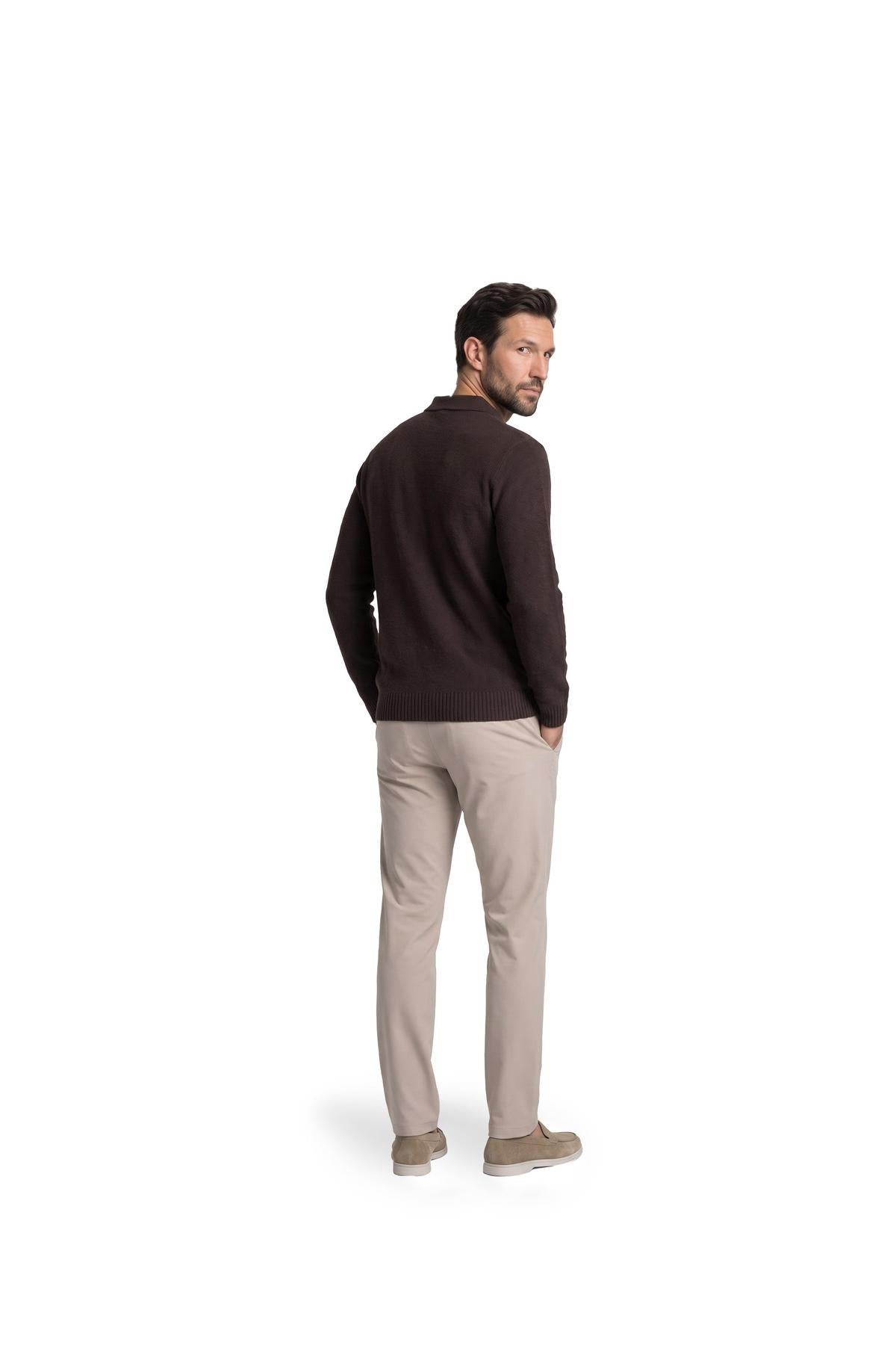 Knitted Bouclé Longsleeve Polo Brown-Malelions Premium-Mansion Clothing