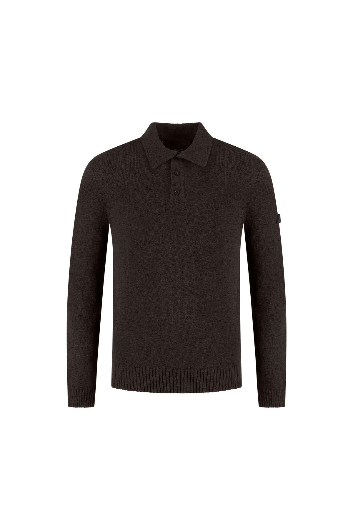 Knitted Bouclé Longsleeve Polo Brown-Malelions Premium-Mansion Clothing