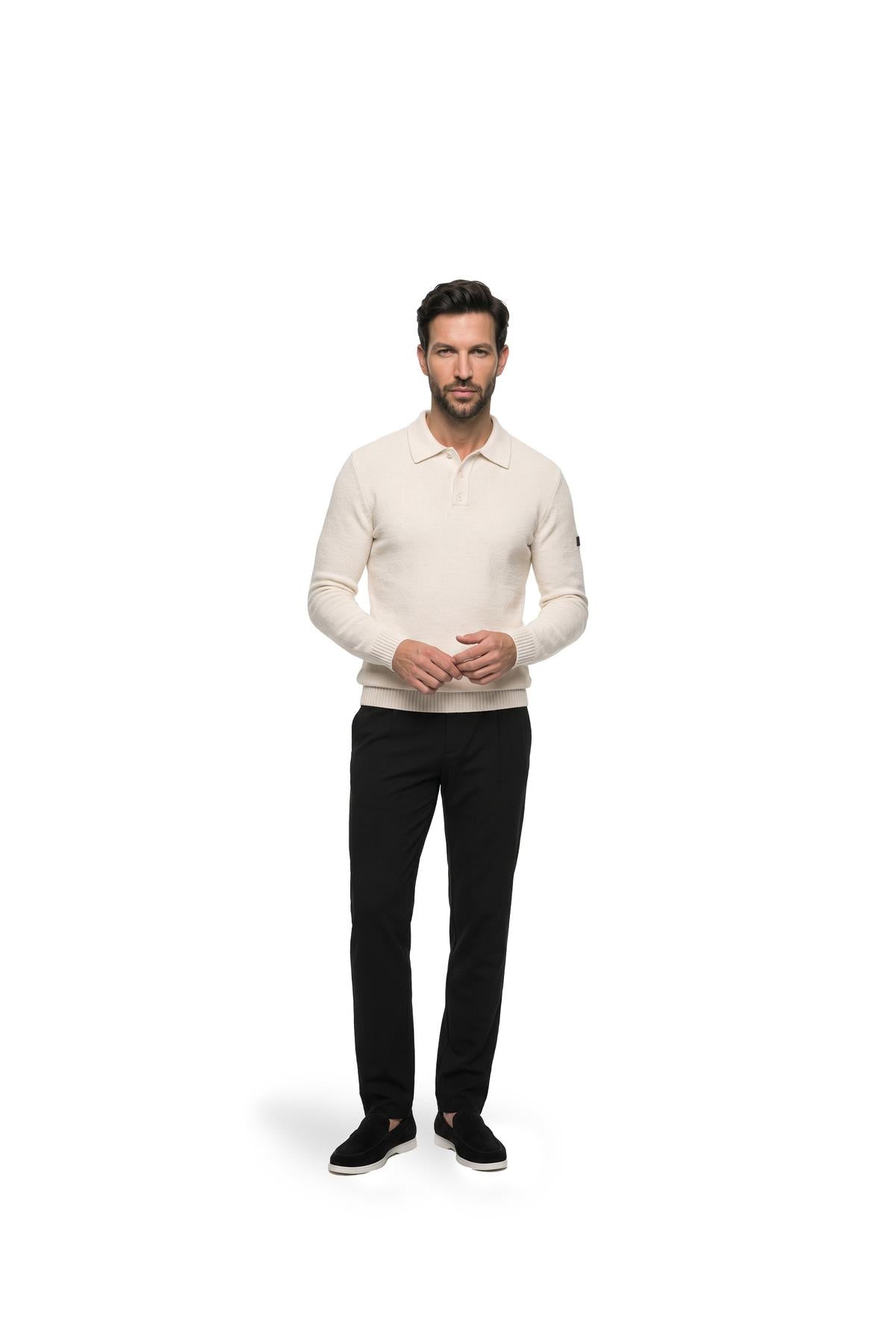 Knitted Bouclé Longsleeve Polo Off-White-Malelions Premium-Mansion Clothing