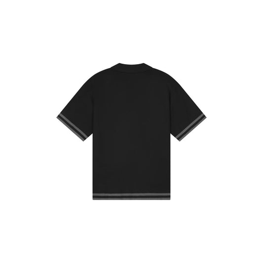 Knitted Camp Collar Shirt Black/Beige