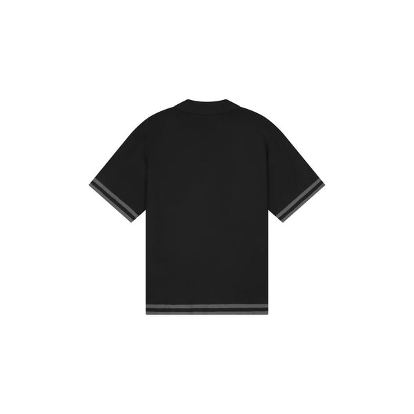 Knitted Camp Collar Shirt Black/Beige-Malelions-Mansion Clothing