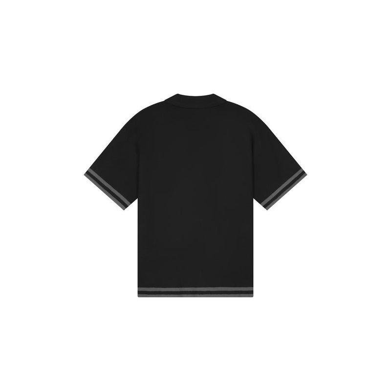Knitted Camp Collar Shirt Black/Beige-Malelions-Mansion Clothing