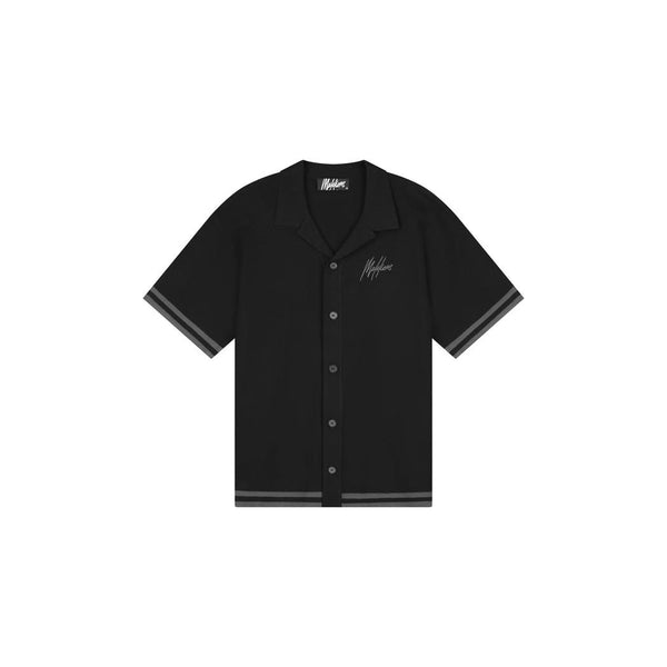 Knitted Camp Collar Shirt Black/Beige-Malelions-Mansion Clothing