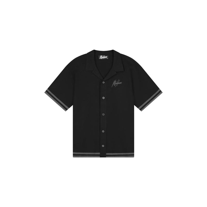 Knitted Camp Collar Shirt Black/Beige-Malelions-Mansion Clothing