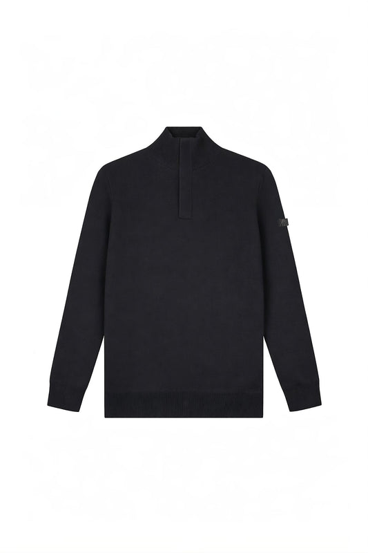 Knitted Quarter Zip Black-Malelions-Mansion Clothing