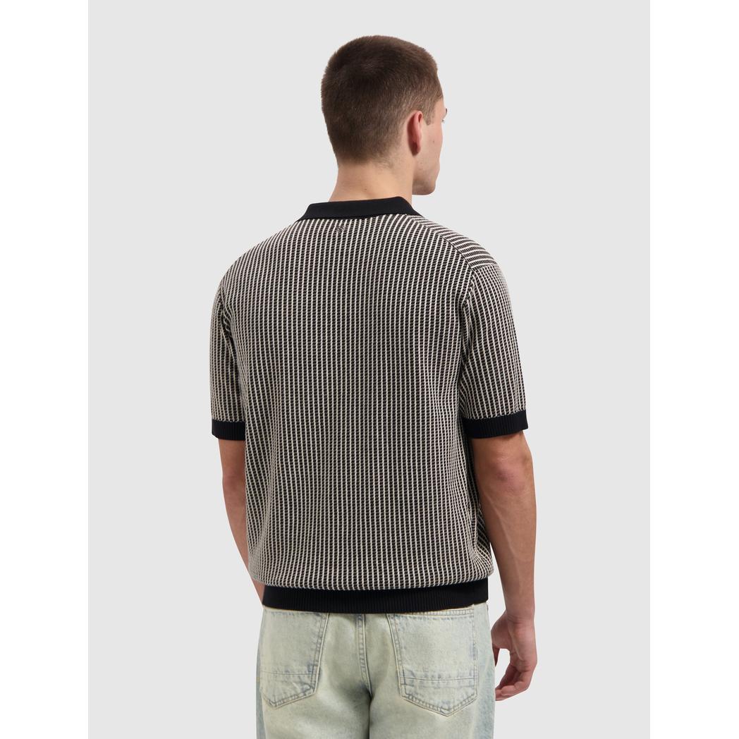 Ladder Stitch Knitted Polo Black