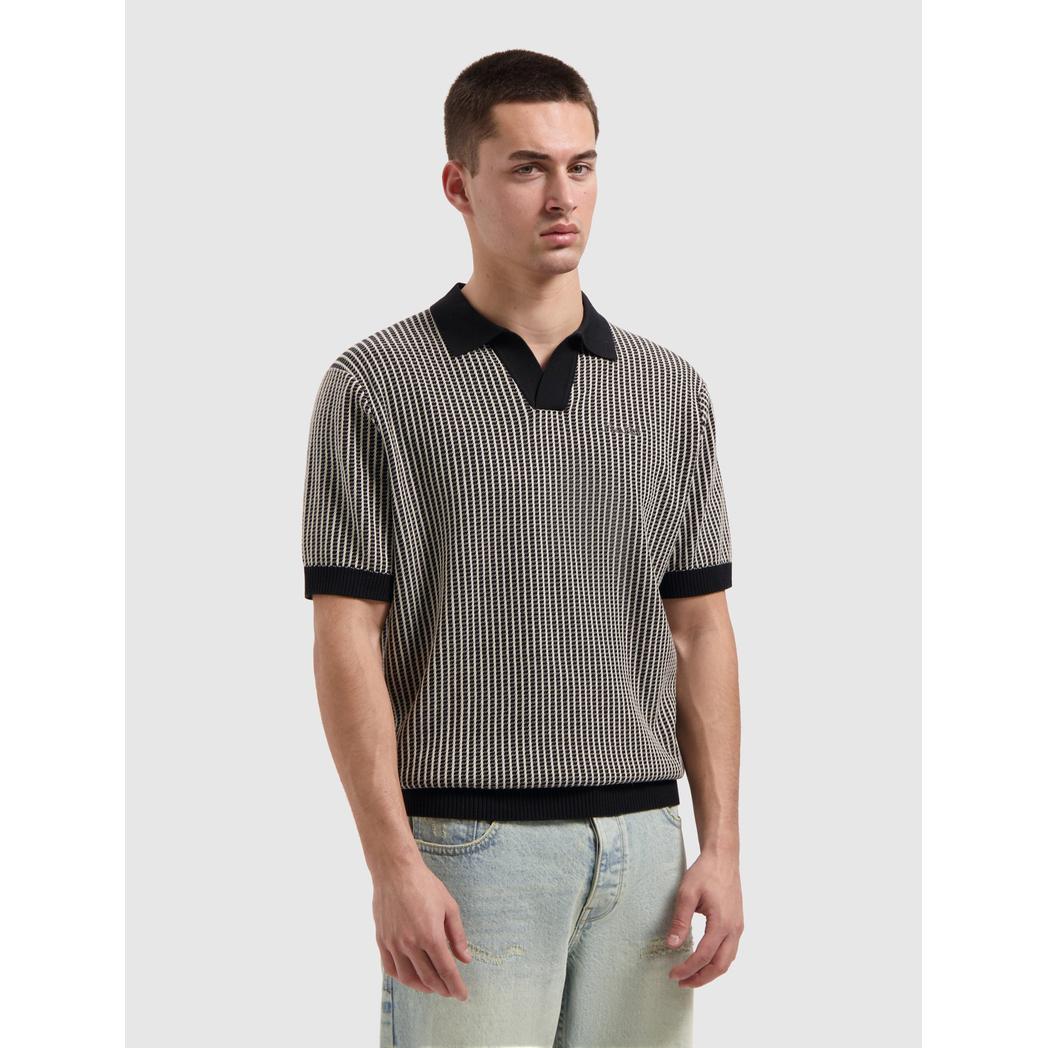 Ladder Stitch Knitted Polo Black