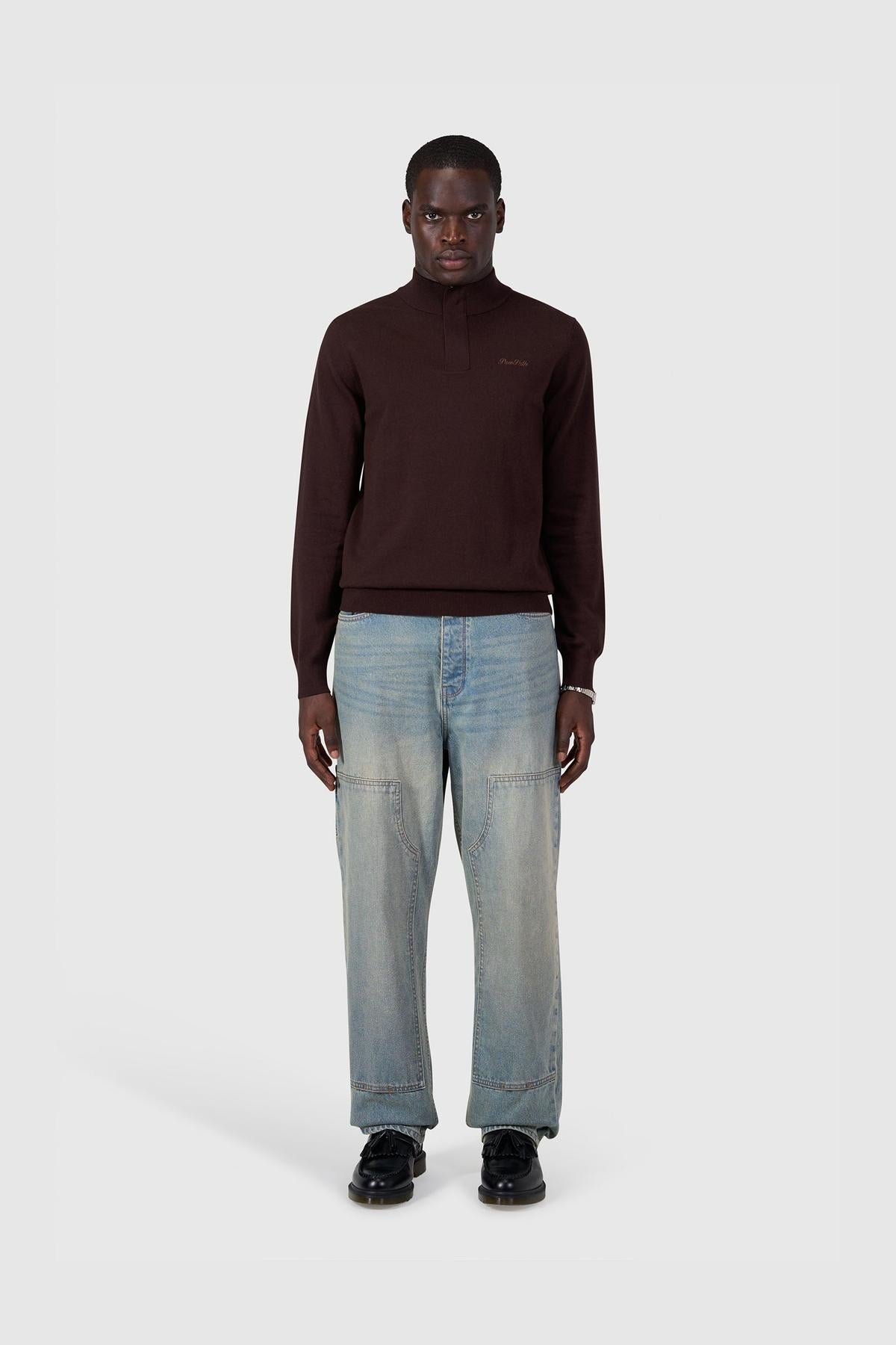 Light weight Hidden Half-zip Knit Wine Red