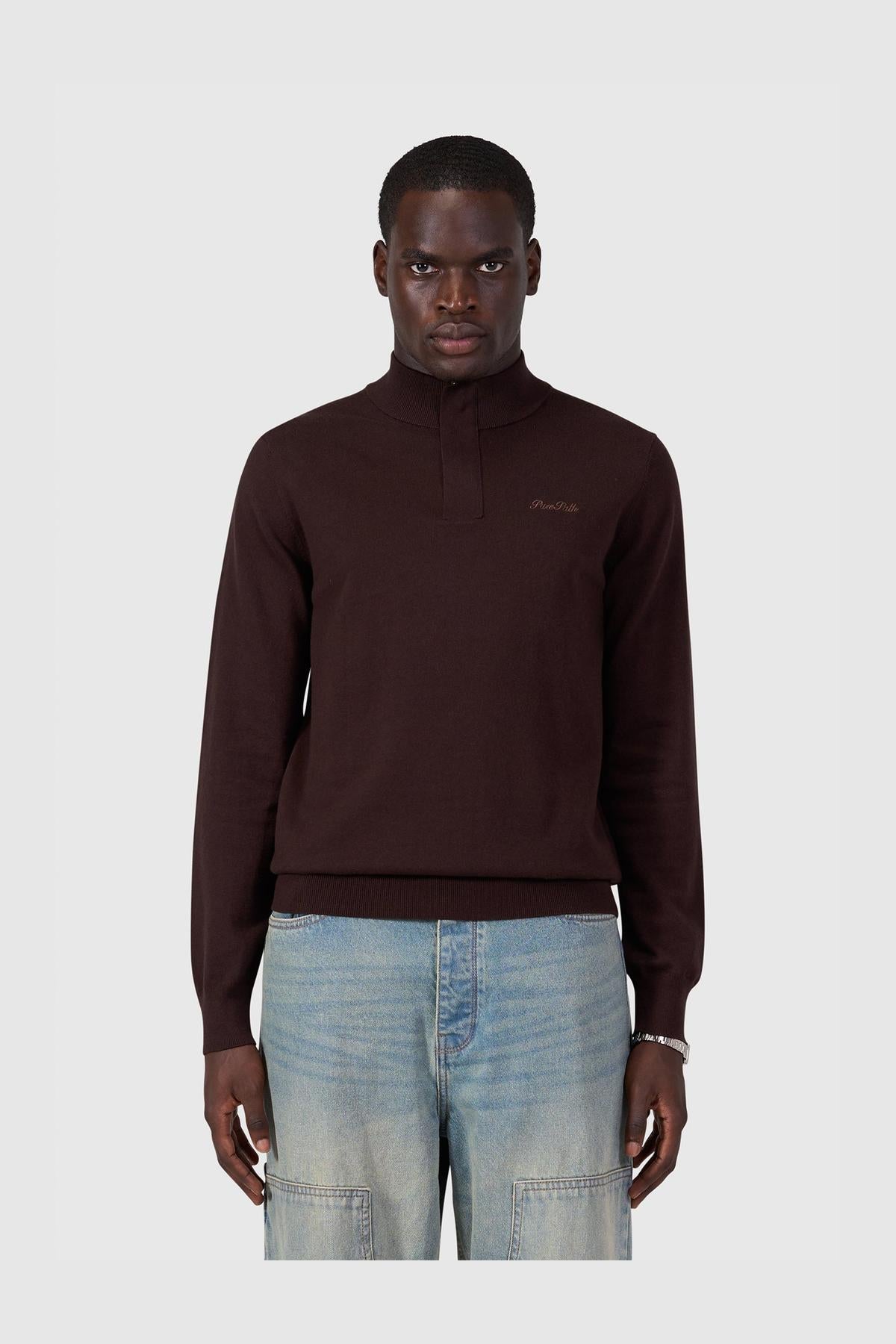 Light weight Hidden Half-zip Knit Wine Red