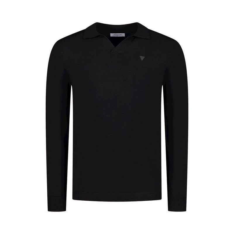 Long Sleeve Open Knit Polo-Purewhite-Mansion Clothing