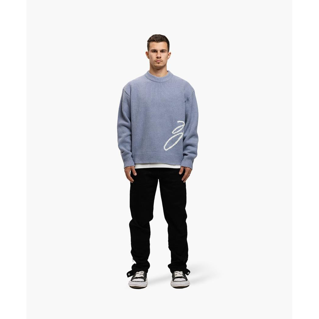 M-FW25-KNITSWEAT-PENNED Blue-Jorcustom-Mansion Clothing