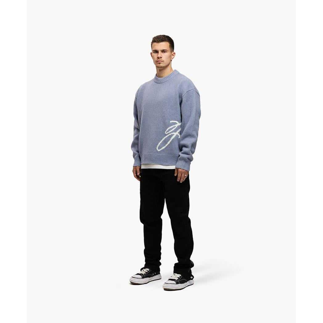 M-FW25-KNITSWEAT-PENNED Blue-Jorcustom-Mansion Clothing