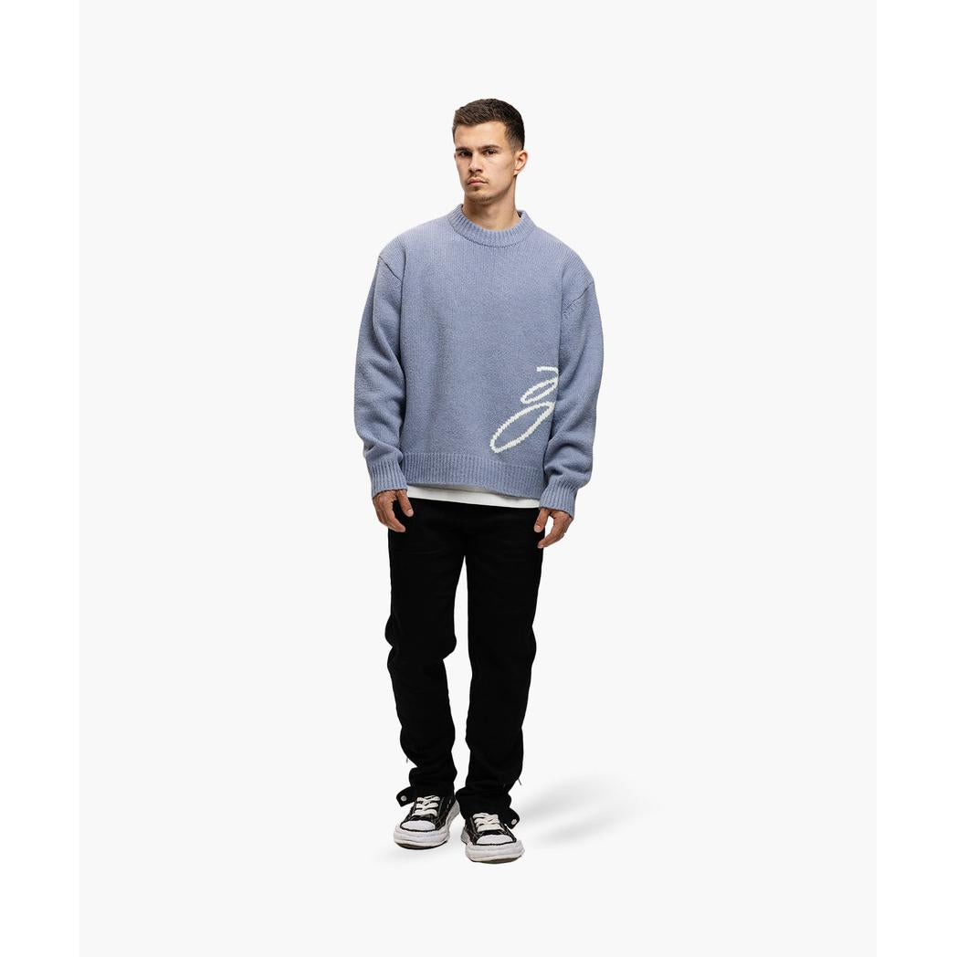 M-FW25-KNITSWEAT-PENNED Blue-Jorcustom-Mansion Clothing