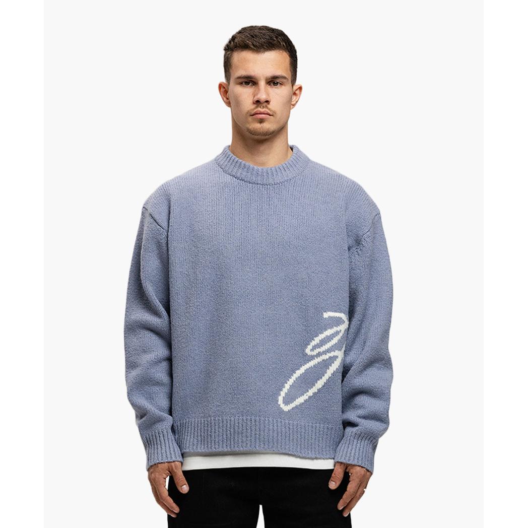 M-FW25-KNITSWEAT-PENNED Blue-Jorcustom-Mansion Clothing