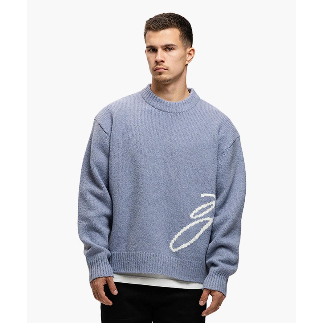M-FW25-KNITSWEAT-PENNED Blue-Jorcustom-Mansion Clothing