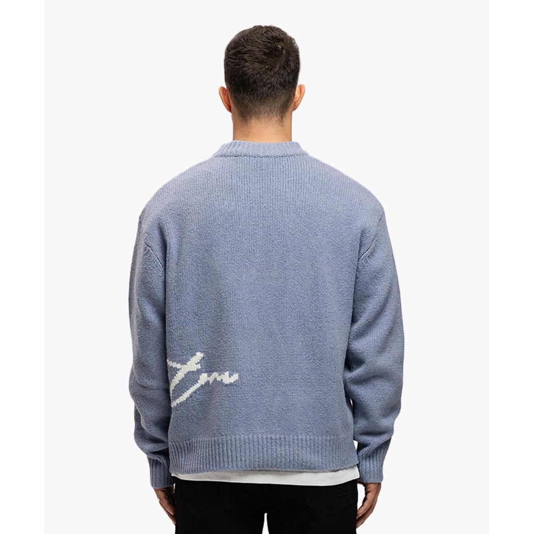M-FW25-KNITSWEAT-PENNED Blue-Jorcustom-Mansion Clothing