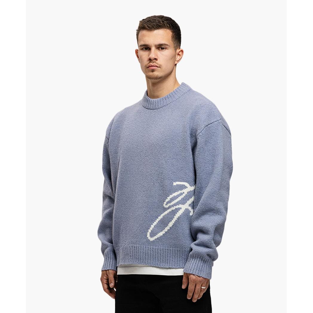 M-FW25-KNITSWEAT-PENNED Blue-Jorcustom-Mansion Clothing