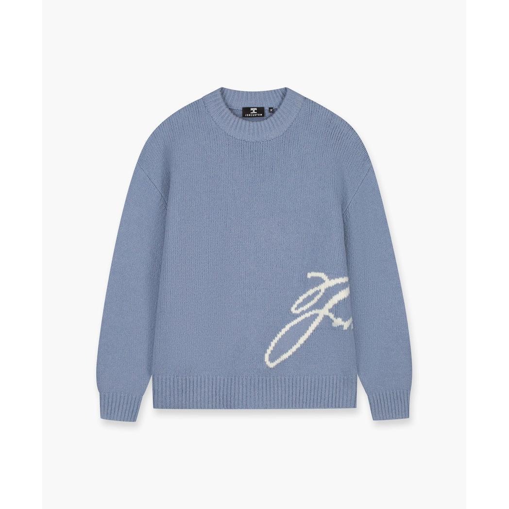 M-FW25-KNITSWEAT-PENNED Blue-Jorcustom-Mansion Clothing