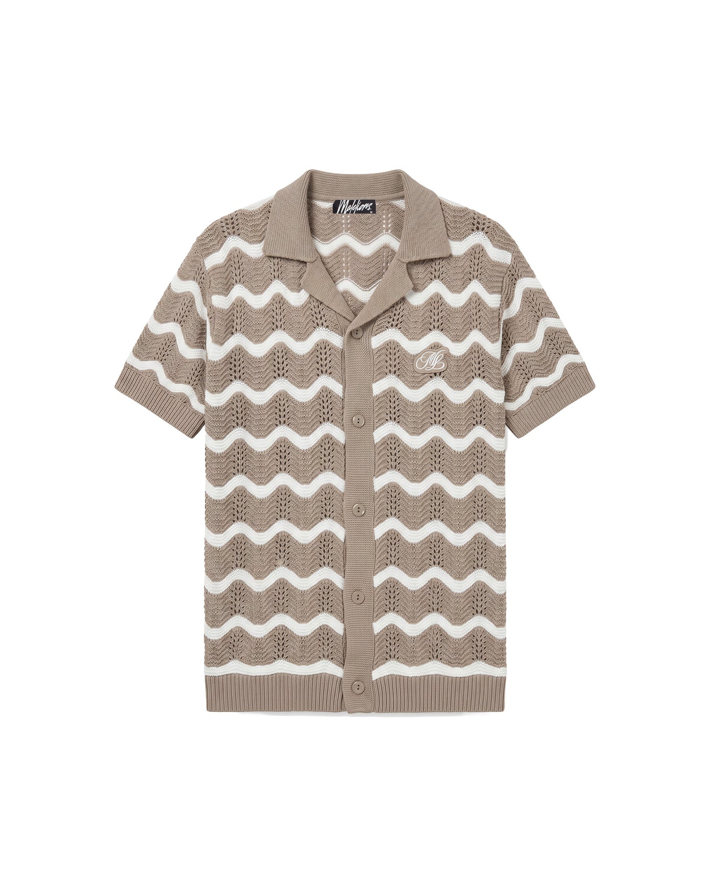Wavy Crochet Knitted Shirt Taupe