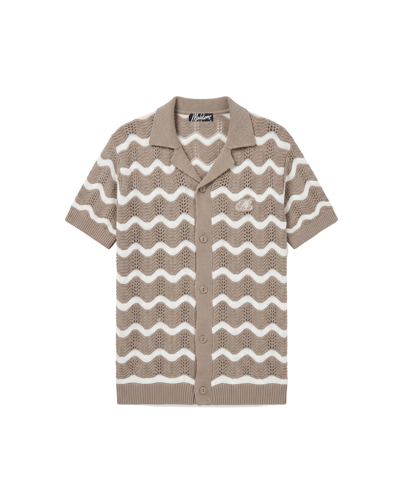 Wavy Crochet Knitted Shirt Taupe