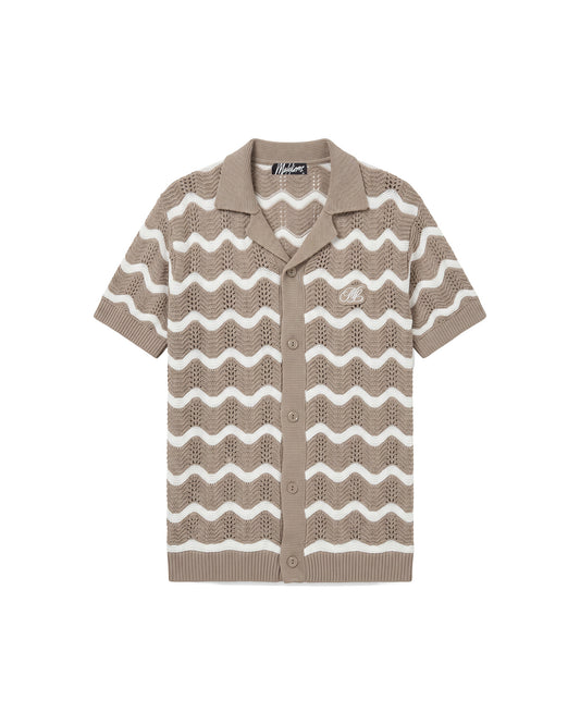 Wavy Crochet Knitted Shirt Taupe