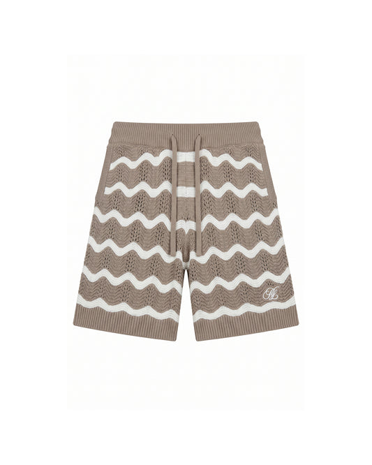 Wavy Crochet Knitted Shorts Taupe