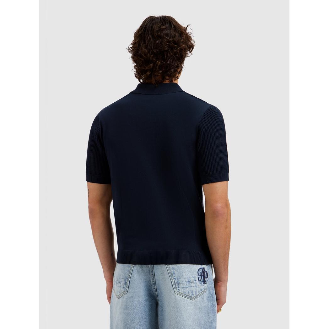 Openwork Knitted Polo Dark Navy-Pure Path-Mansion Clothing