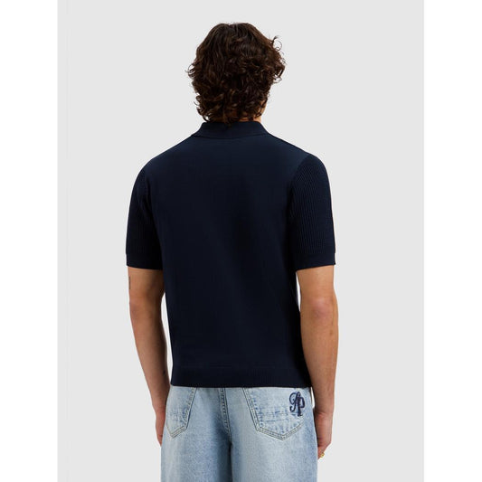 Openwork Knitted Polo Dark Navy-Pure Path-Mansion Clothing