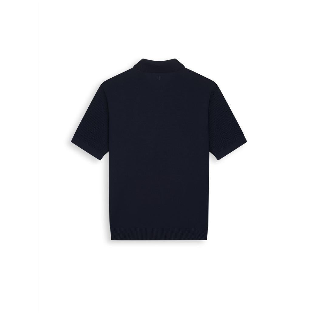 Openwork Knitted Polo Dark Navy-Pure Path-Mansion Clothing
