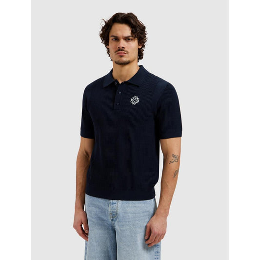 Openwork Knitted Polo Dark Navy-Pure Path-Mansion Clothing